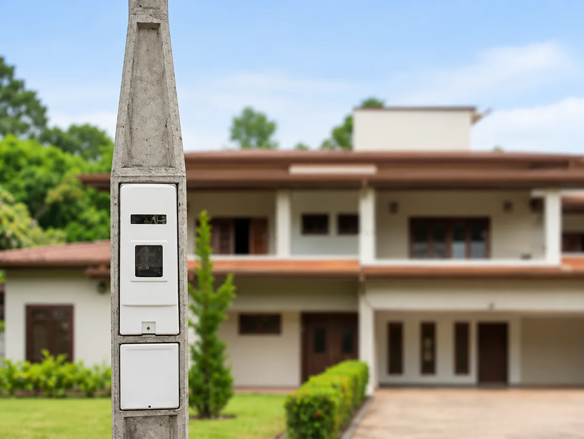 Poste bifásico diante de uma residência