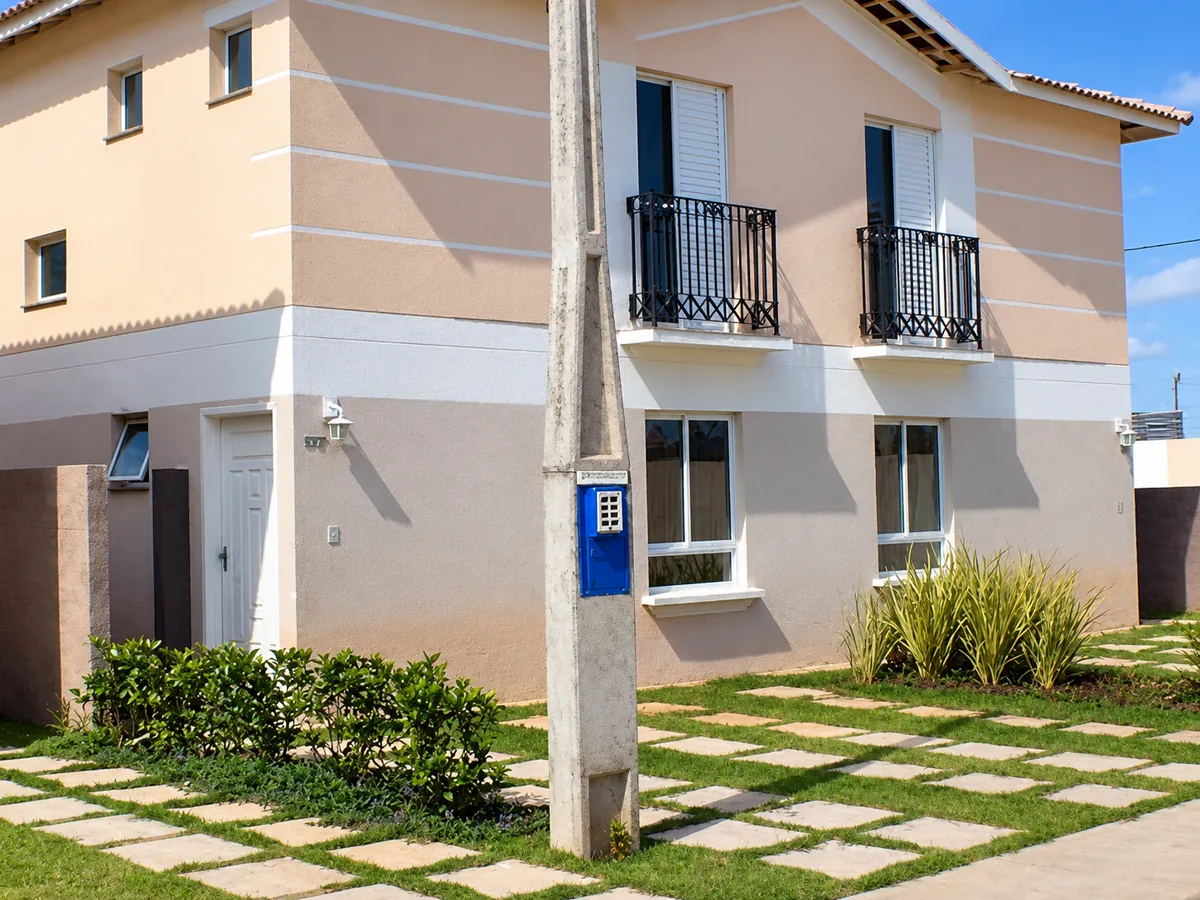 Poste padrão diante de uma residência, em foto publicada no site da empresa